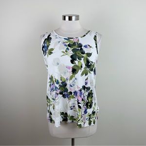 J. Jill Wearever Collection White Purple Green Floral Top Women XS Stretchy